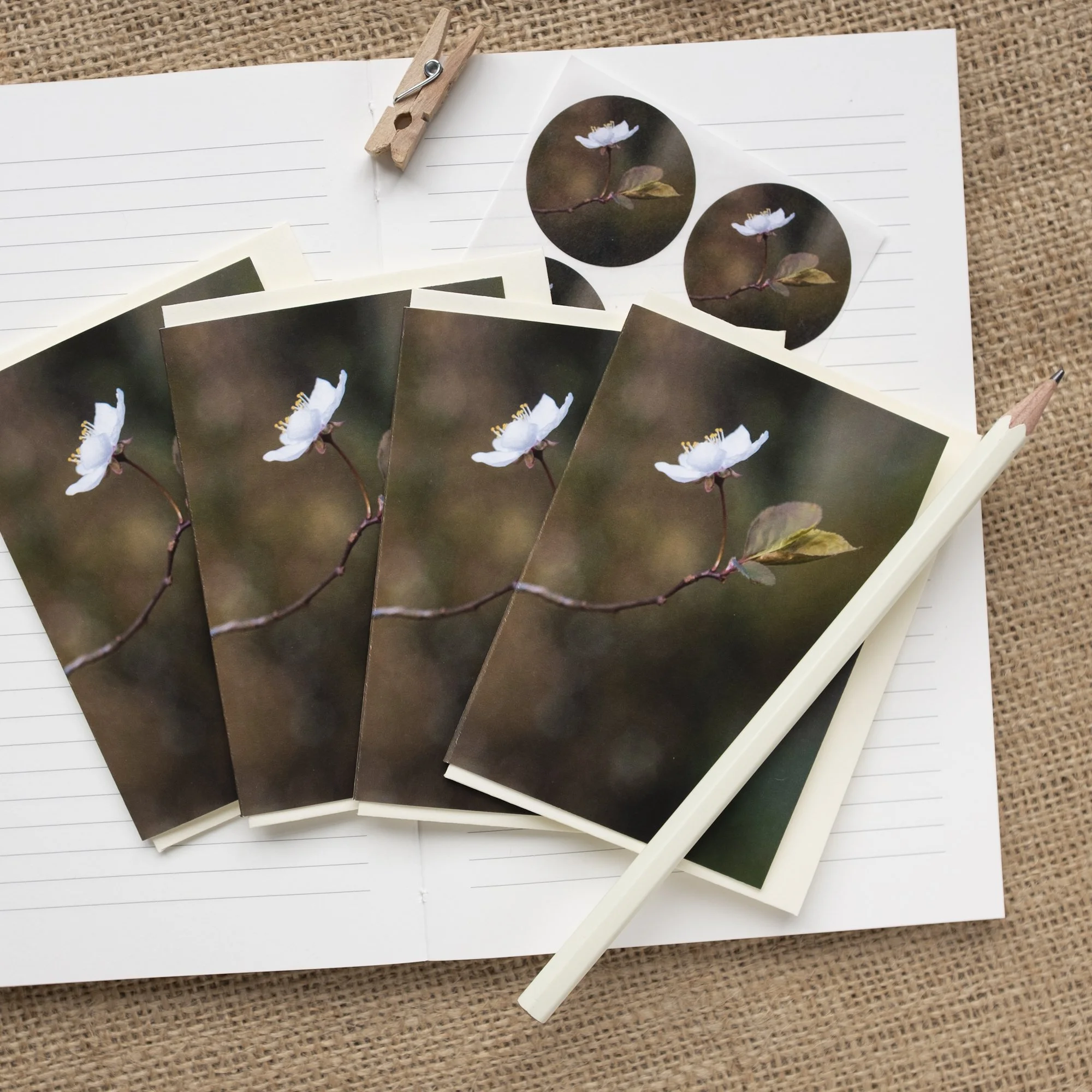 Spring mini notelets set with cherry blossom, handmade in the UK