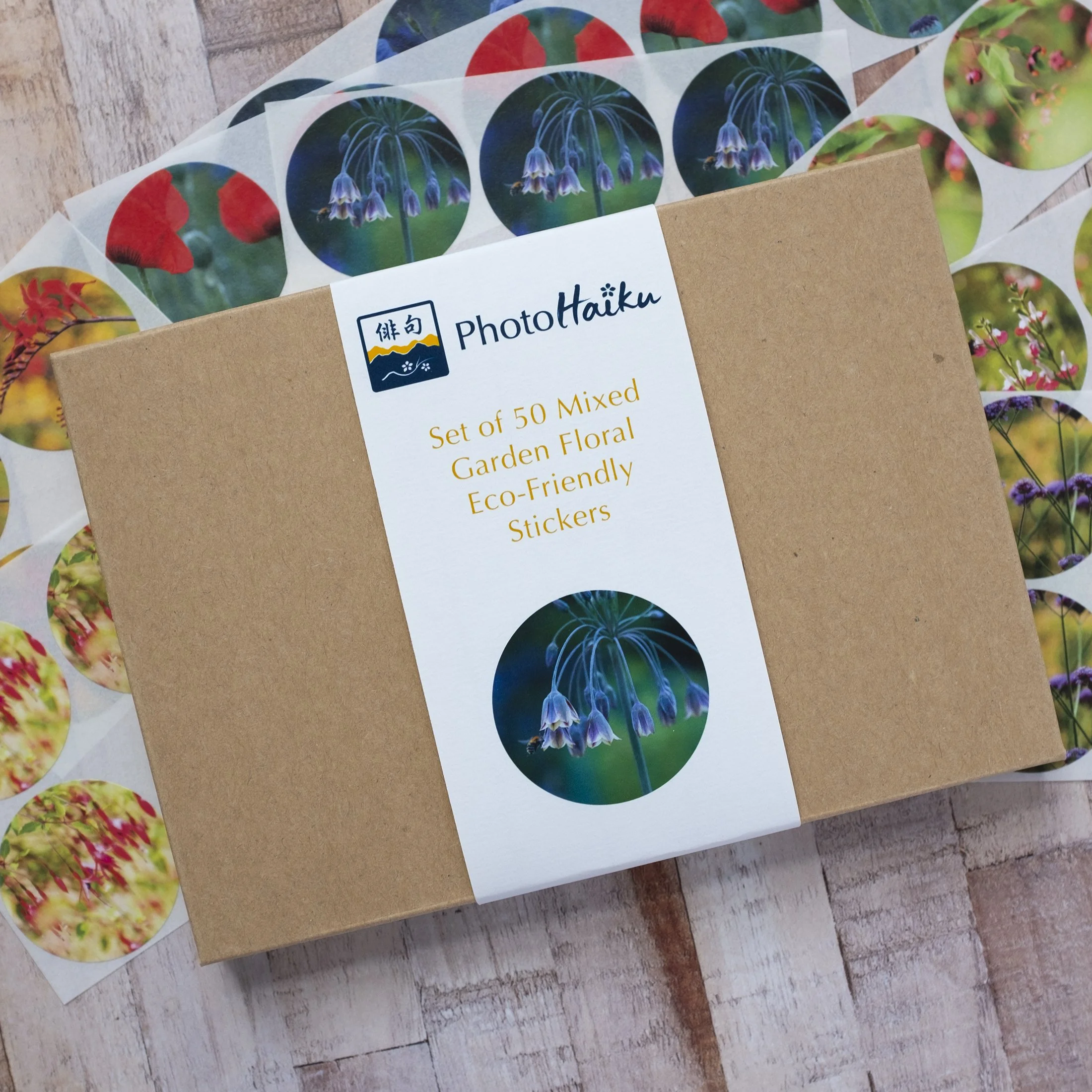 Boxed Set of 50 Round Garden Floral Stickers in Eight Varieties