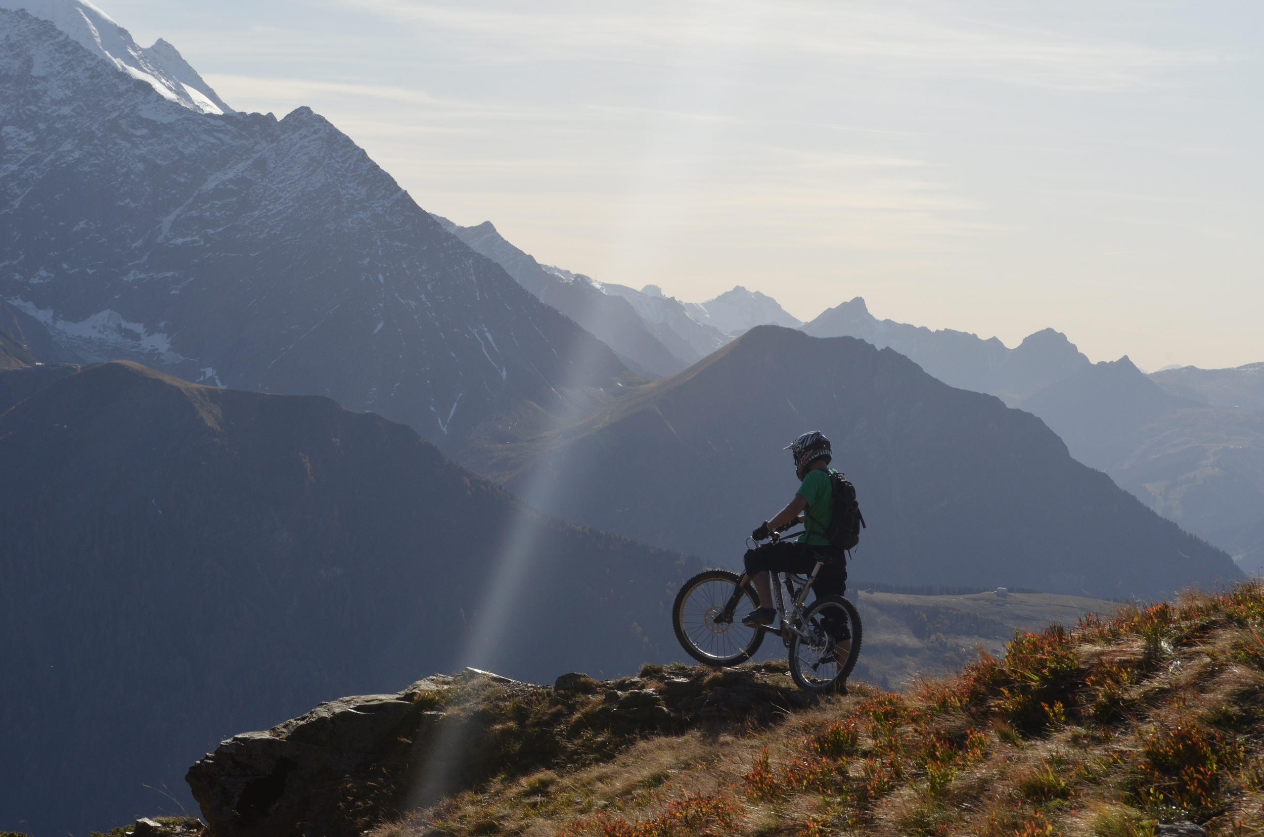 Mountain biking in the high Alpine pastures of the French alps