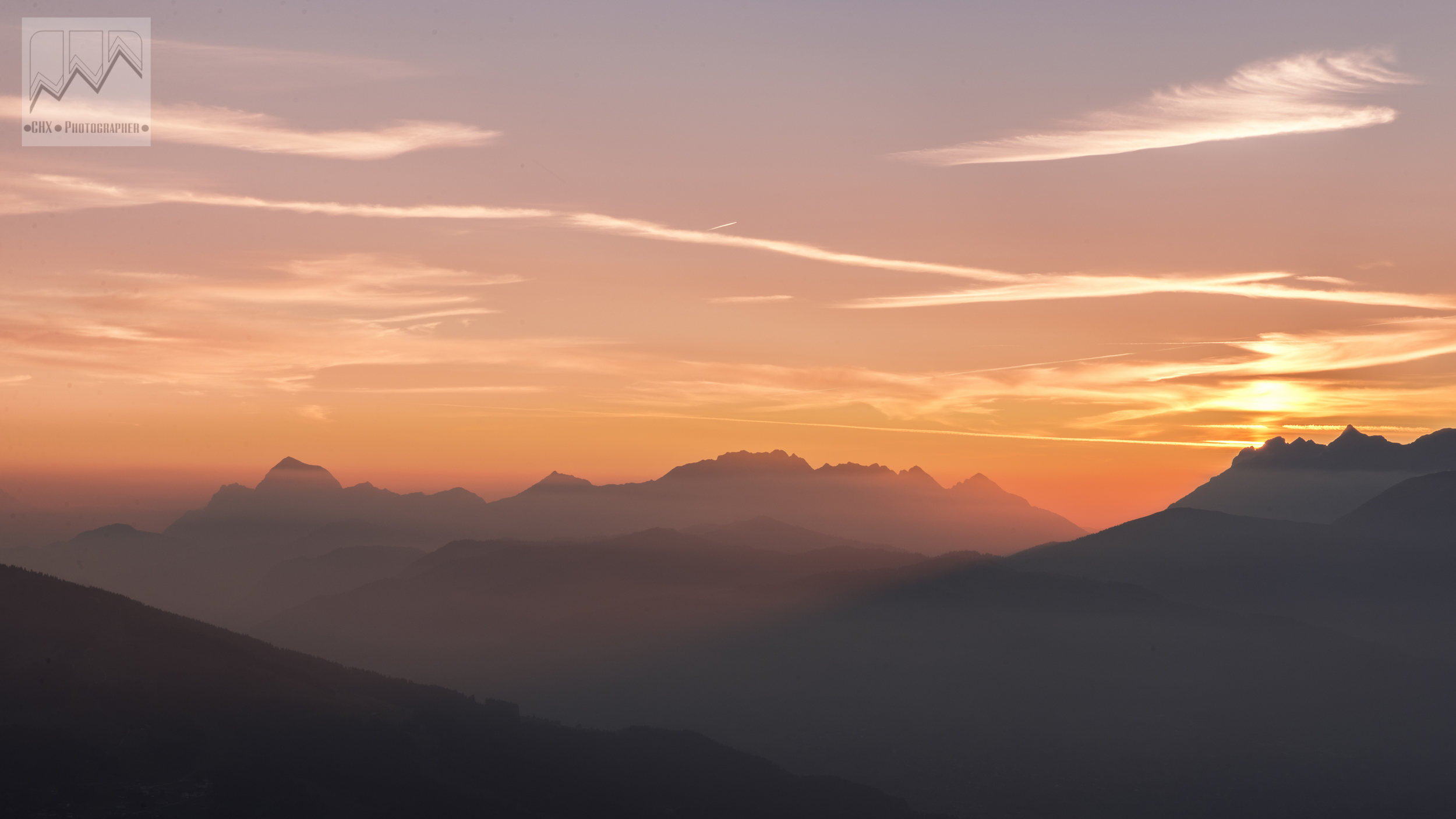 Sunset over the Arveyron mountain chain in the Haute Savoie, France