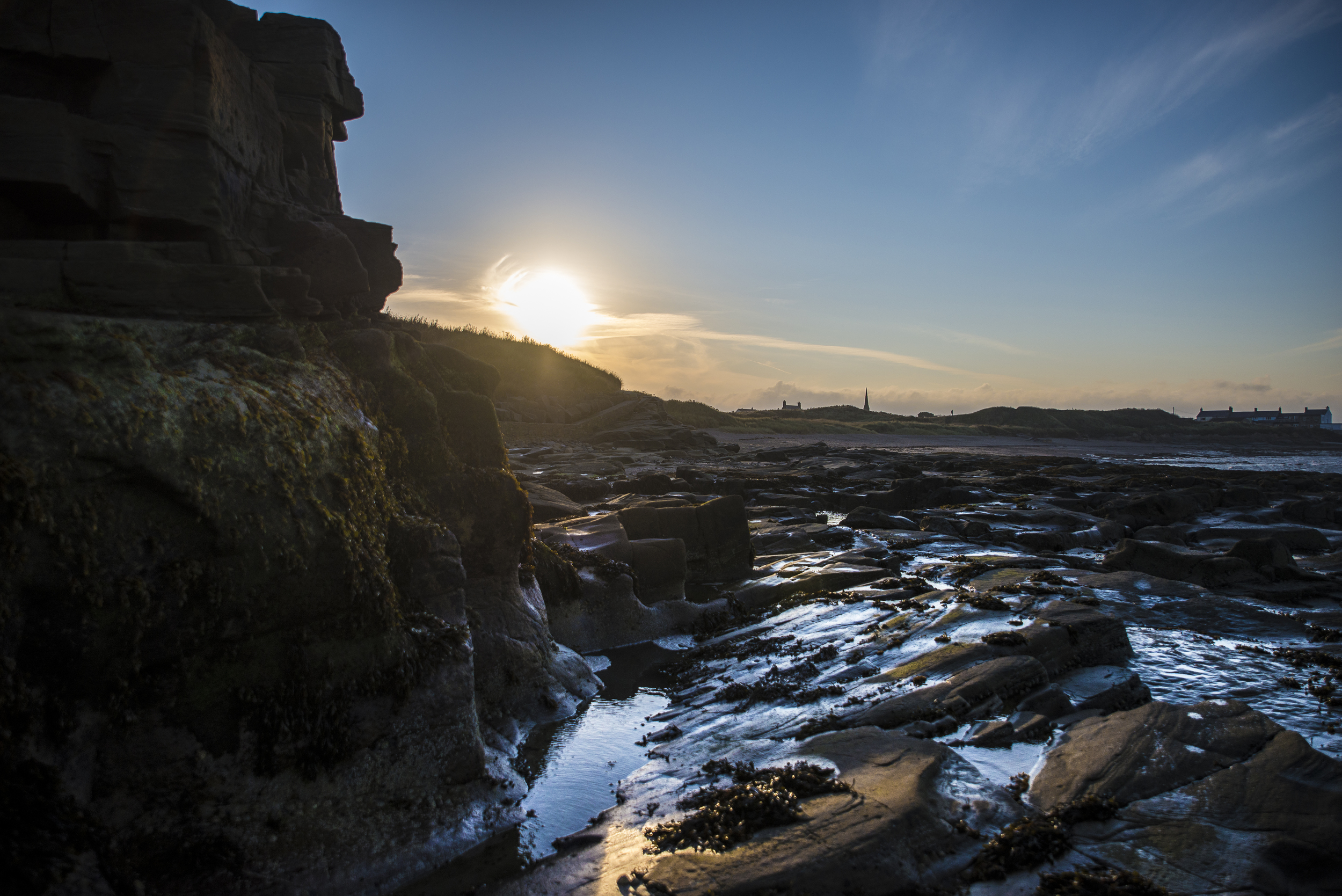 Sunset on the beach in Amble, Northumberland.