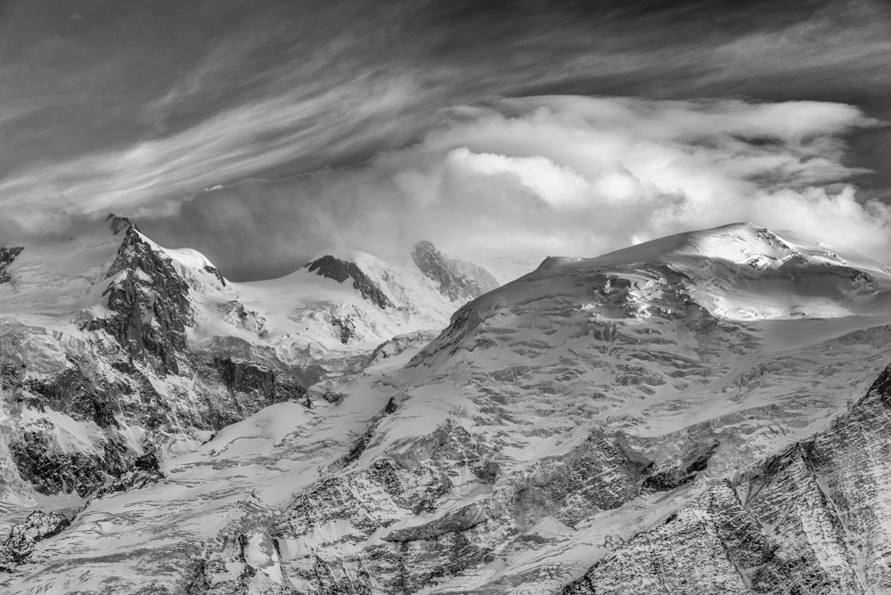 Mont Blanc du Tacul, Mont Maudit and the Dome du Gouter. Chamonix