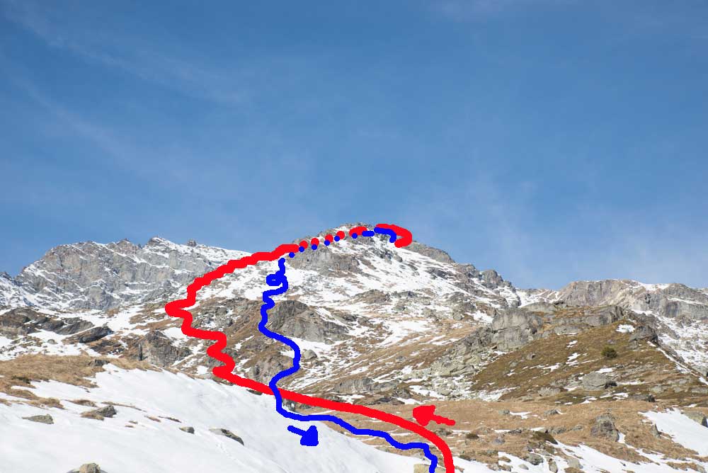 The dotted line is where we climbed round the back. 