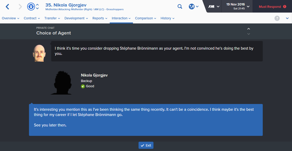 The Agent is sacked and Gjorgjev for now is happy to remain on £2.2k per week