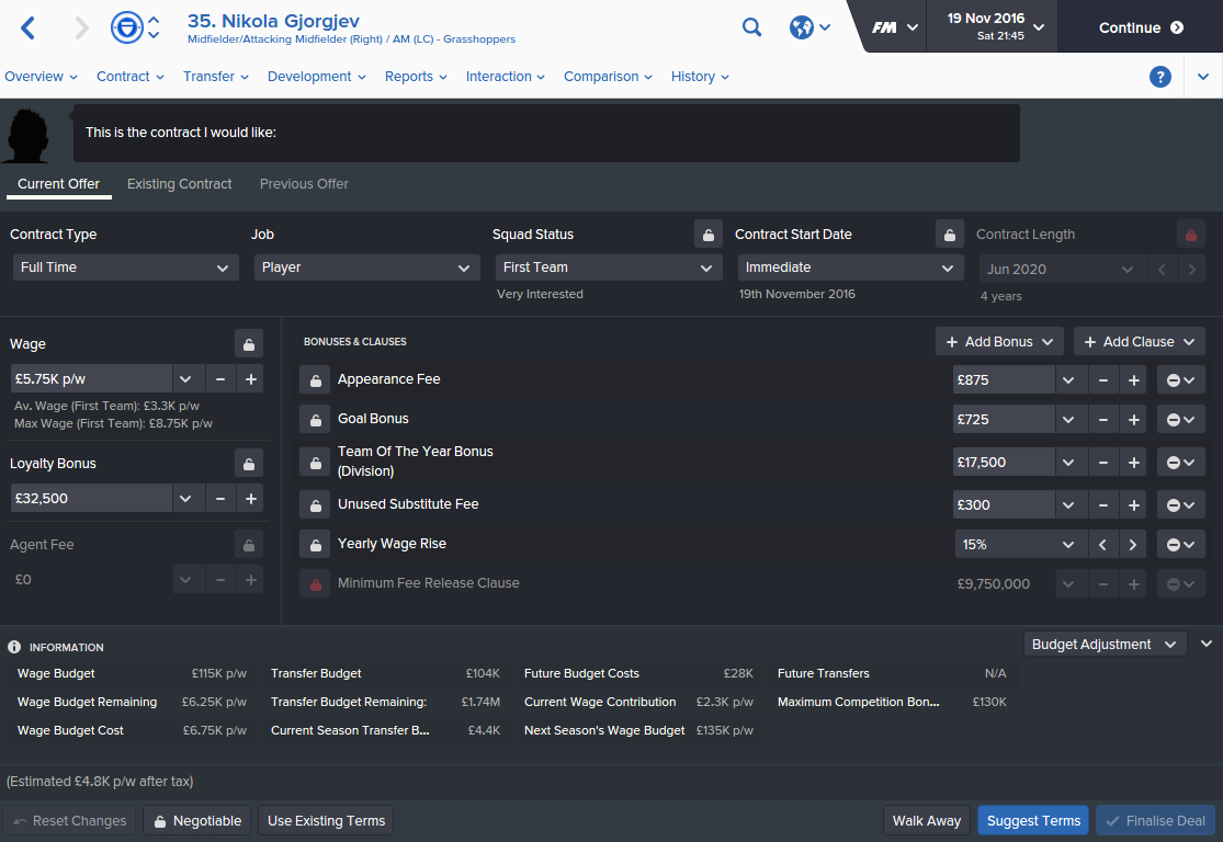 Now contracted to 2020, I have the security of getting what I want for Nikola within the next 3 years (i.e. at least £9.75m)!