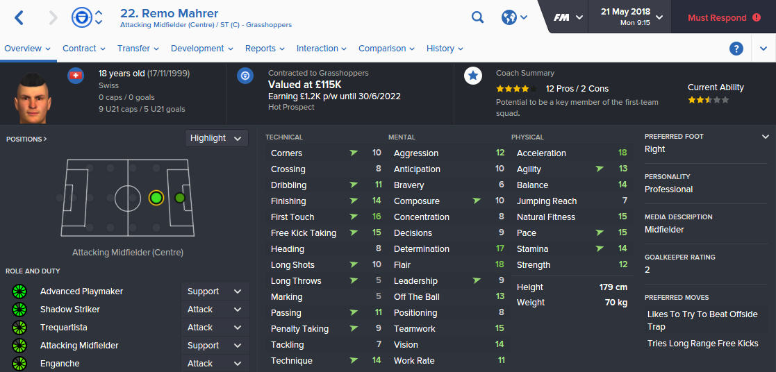 I always targetting 2018/19 as Remo's breakthrough season, but outstanding training and regular coach reports 'bent my arm'