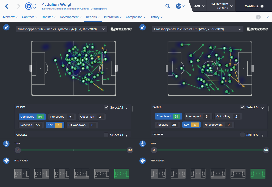 LEFT: Julian Weigl as the DLP (Support) against Kiev. RIGHT: Julian Weigl as THE Regista against Porto