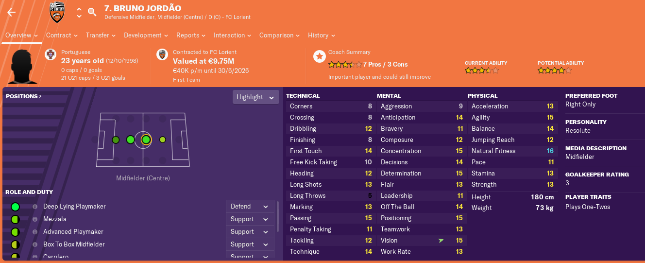 Bruno Jordão - A solid Deep Lying Playmaker.