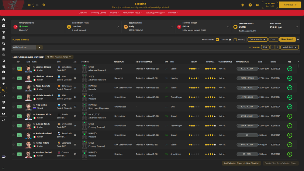 Player search view with the facepack