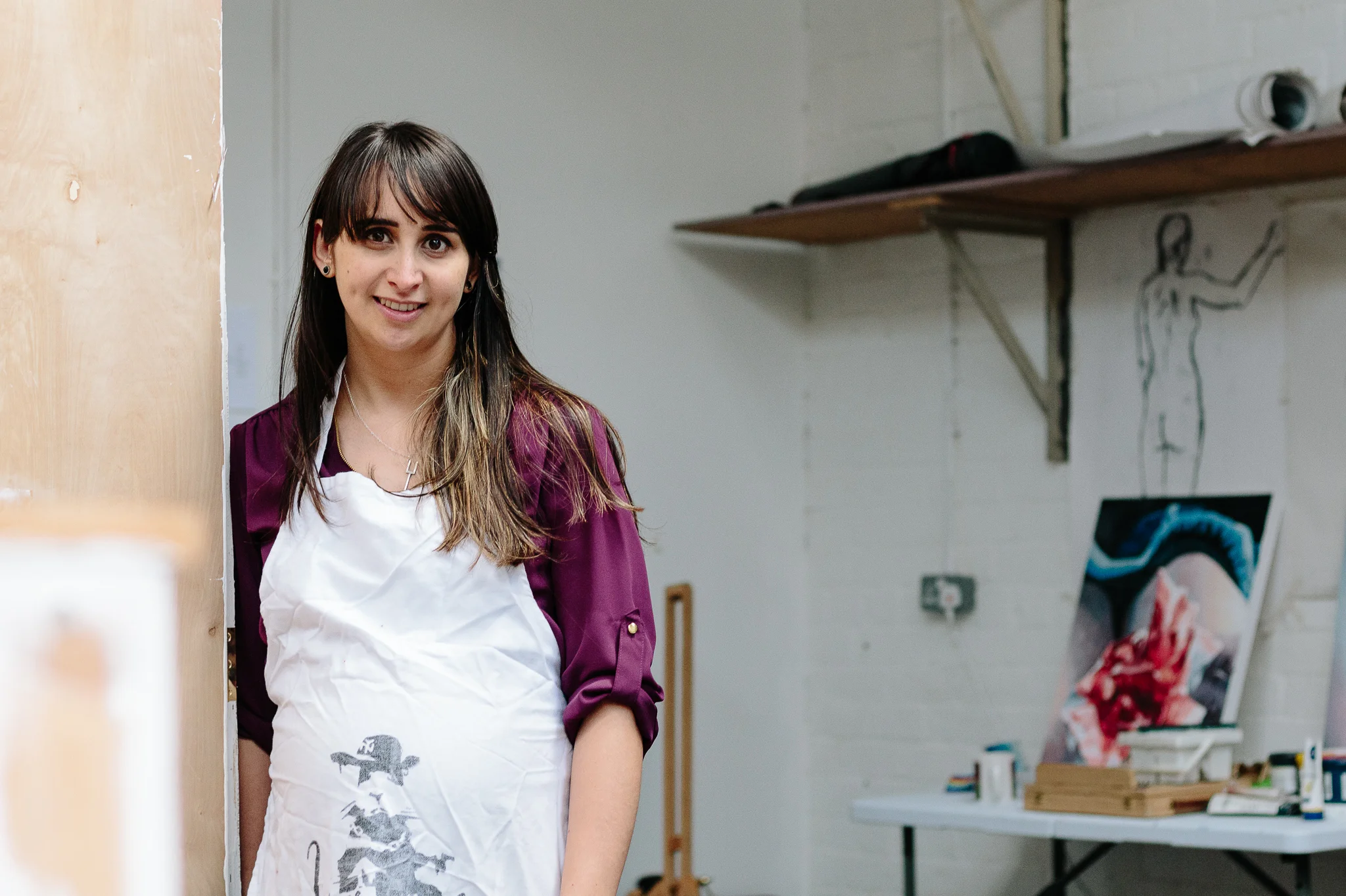 Hannah in her studio at Halton Mill, Lancaster