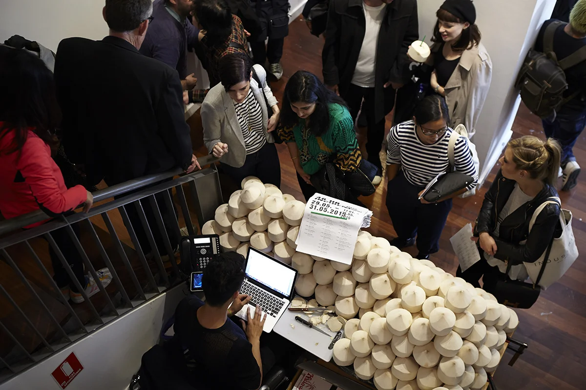 A Novel Merchant (performance documentation), 2015, performed as part of 48 HR Incident , 4A Centre for Contemporary Asian Art. Photo: Zan Wimberley. Copyright JD Reforma.