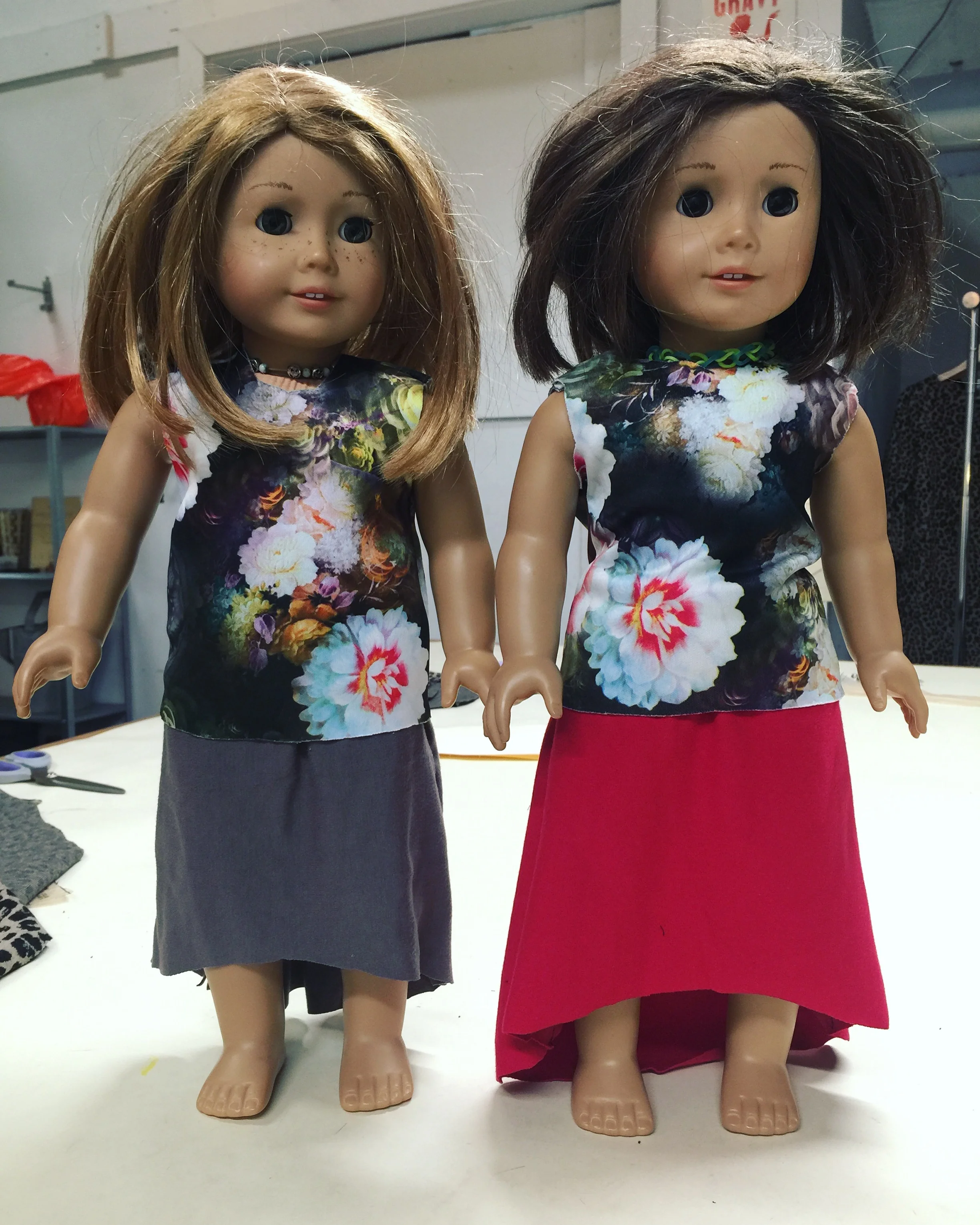 Matching tops and jersey skirts for the dolls