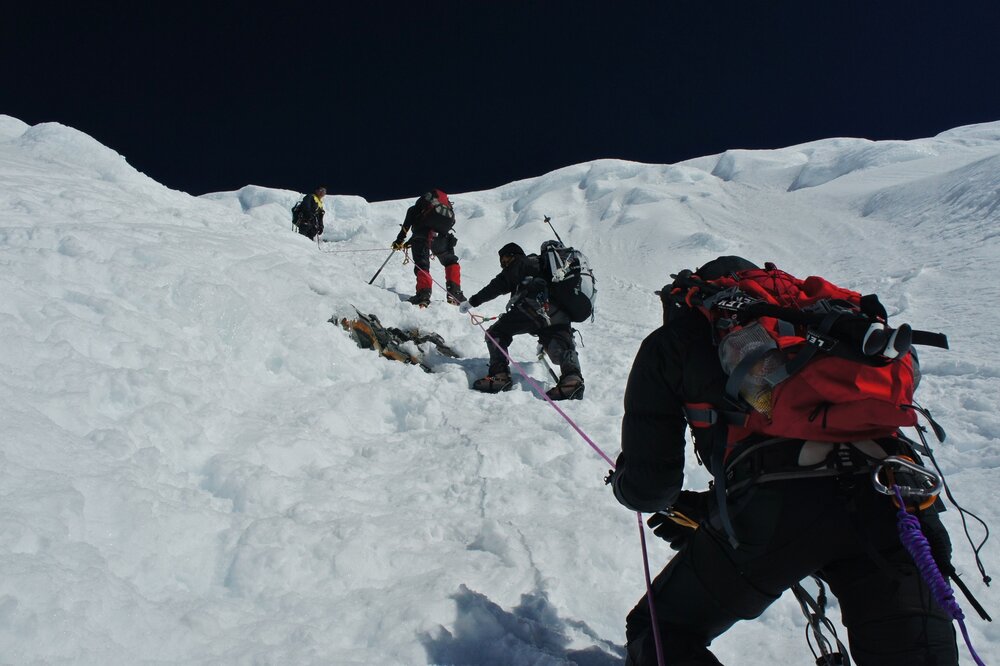 Climbing to summit of Island Peak