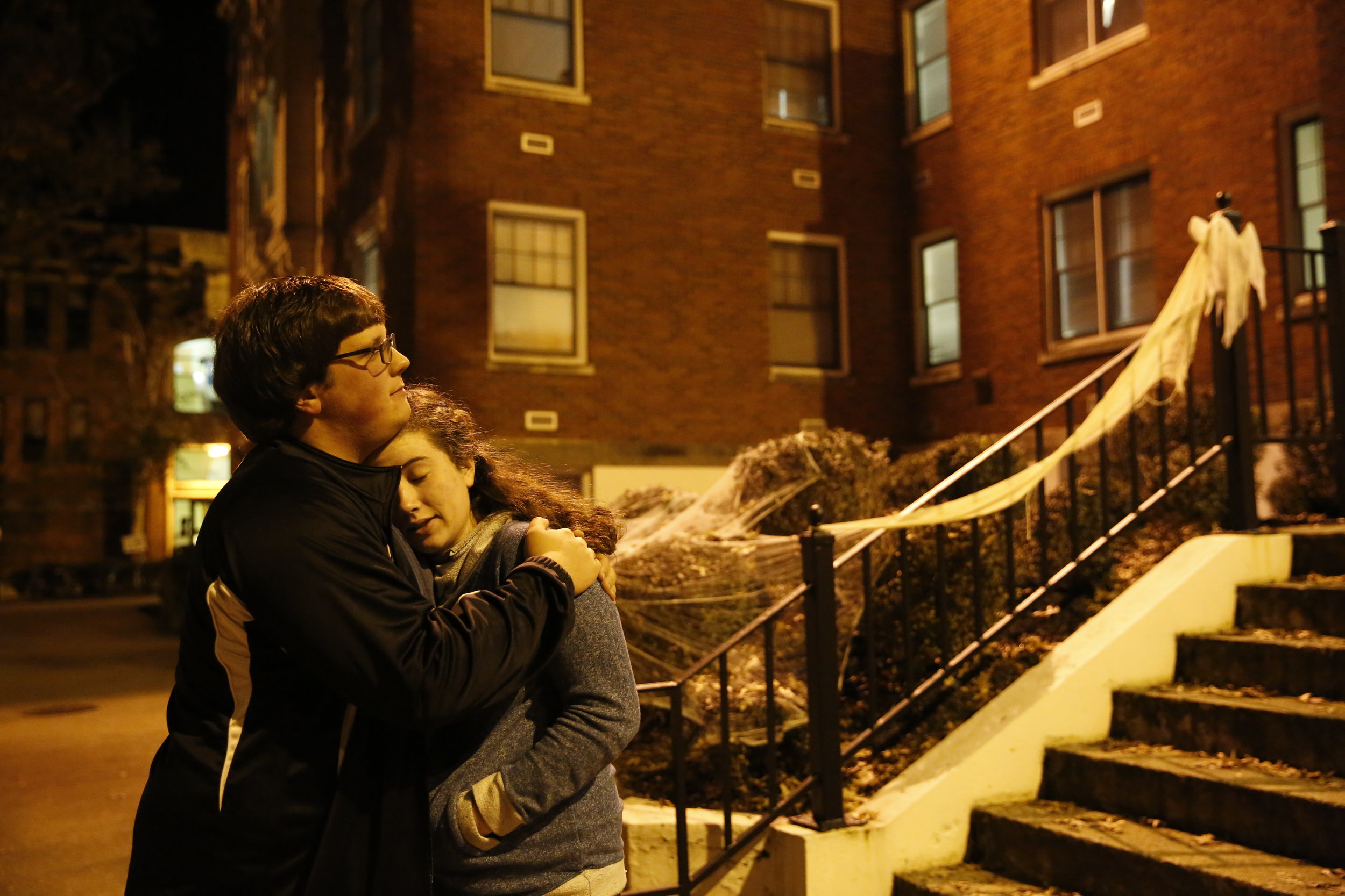  Grace receives a comforting hug from boyfriend, John Kincaid (J.D.), after a stressful day.&nbsp;    