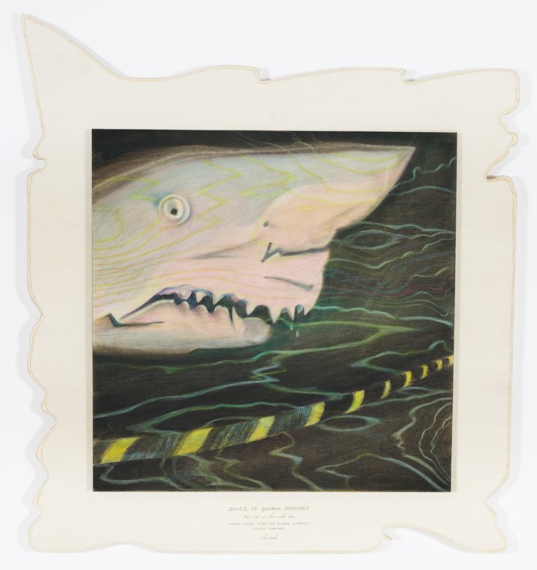 AlinaBliumis_SHARK_VS_GLOBAL_INTERNET_2022_watercolor_on_wood_35.5x33x2.jpg