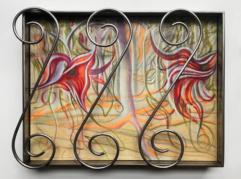 AlinaBliumis_ZooPaintings_Euphoria_2023_watercoloronwood_steelframe_15x19x3in.jpg