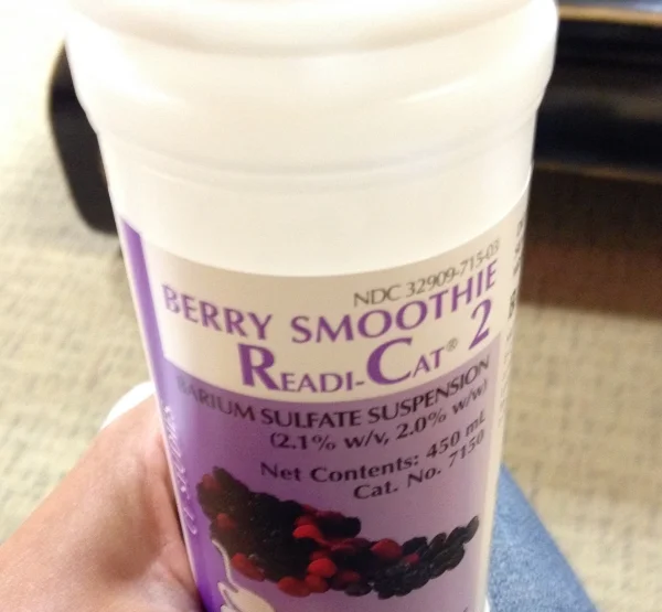 My yummy barium smoothie, which I had to down before my CT scan.
