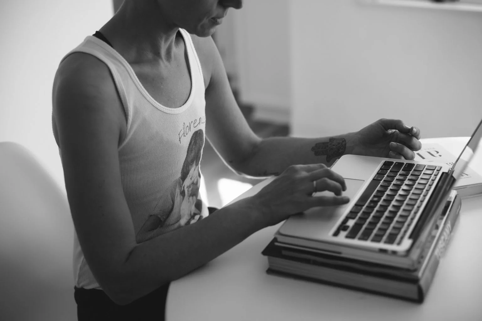 Samantha Paige works on her forthcoming book, LAST CUT. Photo: Lisa Field for Last Cut Project