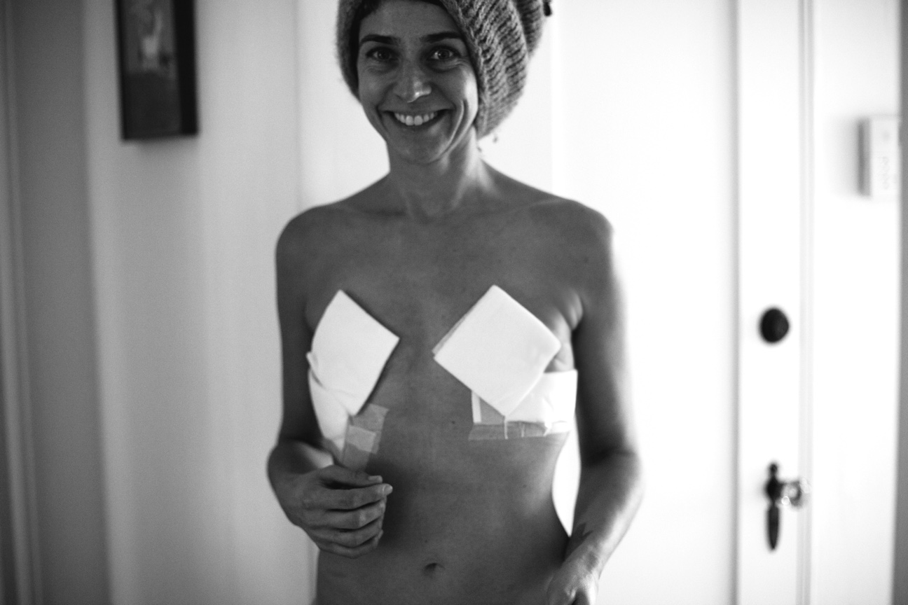 Samantha Paige feeling relieved two days after her explant surgery. Photo: Lisa Field for Last Cut Project