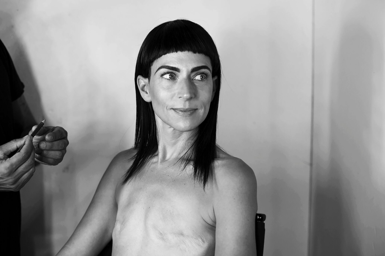 Samantha Paige gets ready for Equinox’s "Commit to Something" campaign in October 2016. Photo: Lisa Field for Last Cut Project