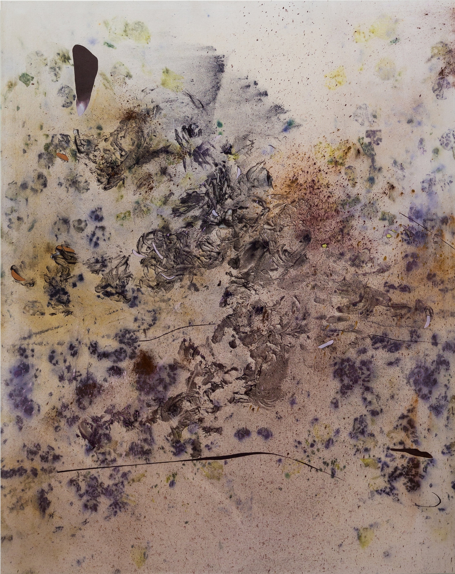    Pollen Hunter, Cold Wax Medium, Oil, Raw Pigments, and Various Plant Materials (including Roses, Irises, Ferns, Onion Skins, Wildflowers, and Rust Sediments) on Canvas, 5x4 feet, 2018 - SOLD 