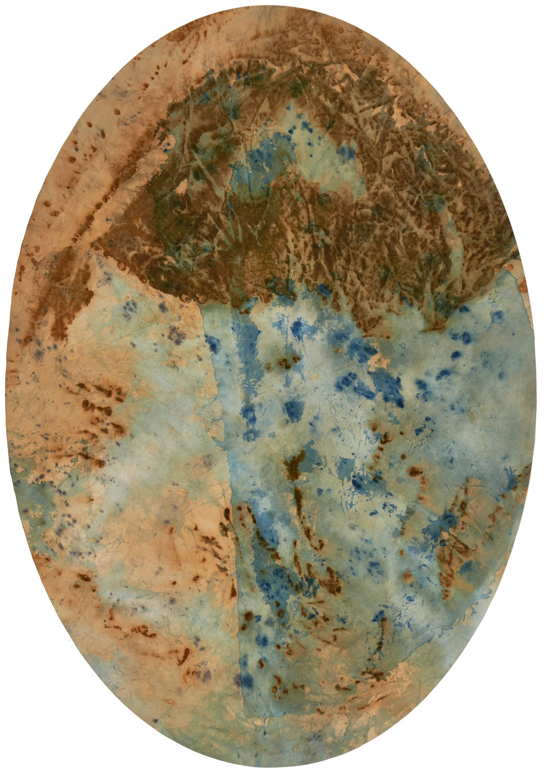 Vessel, Cyanotype and Rust on Canvas, 5 x 3 feet, 2019