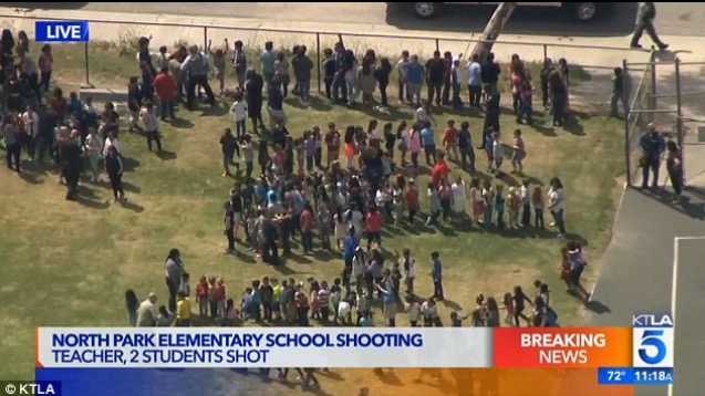 Students were evacuated from North Park Elementary School in San Bernardino on Monday after a shooting in one of its classrooms.