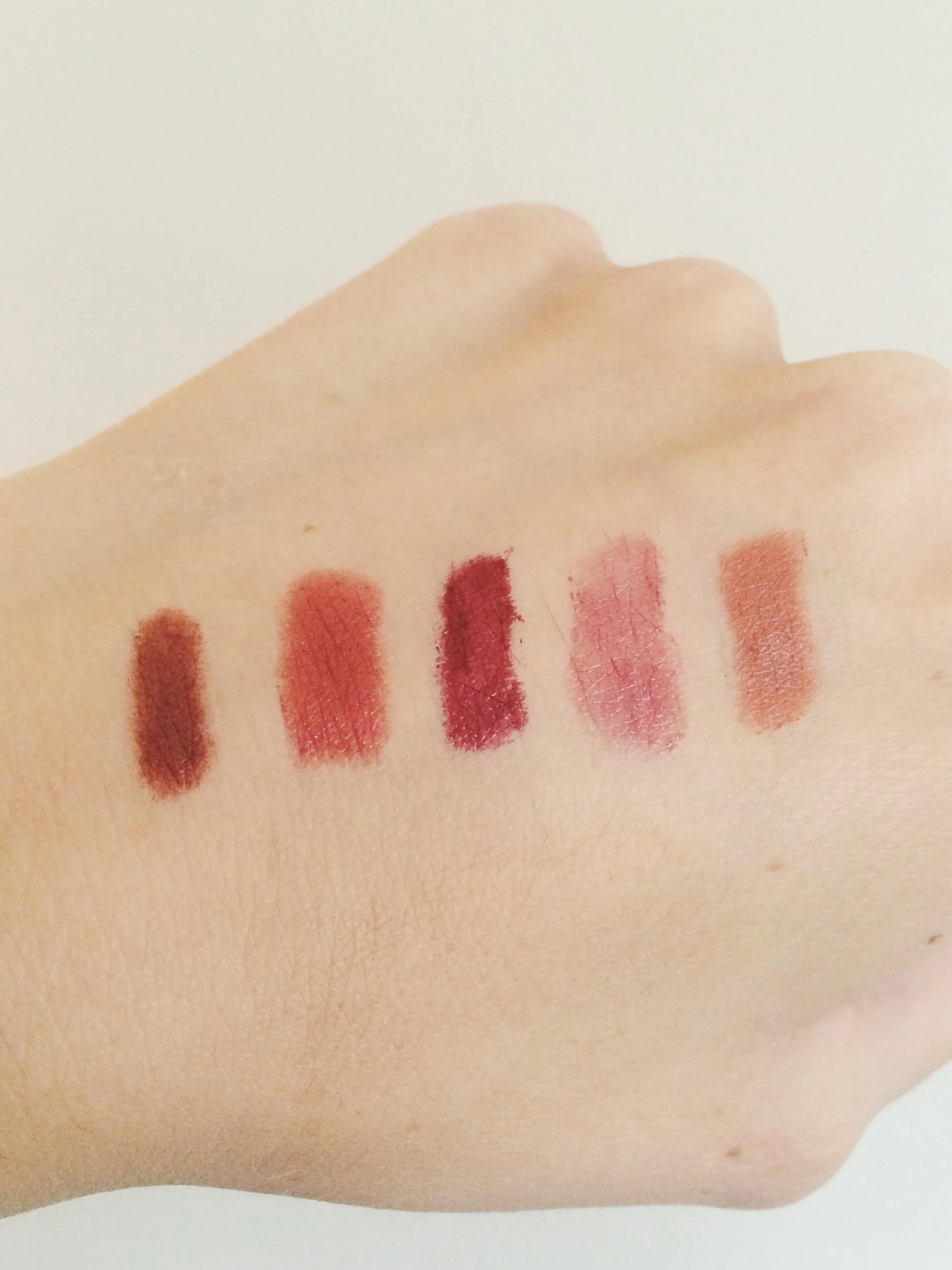 From left to right: Verve, Brick-o-la, Hang-up, Capricious, Mocha. 