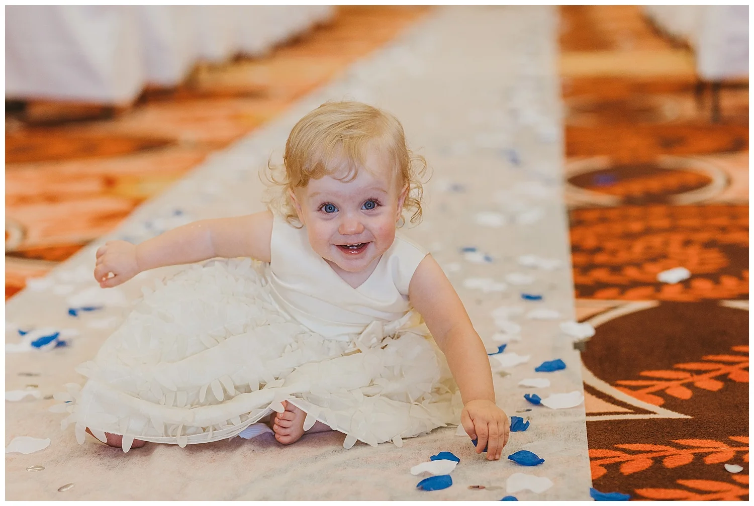 If you want an aisle runner, make it extra special and have it rolled out just before the flower girl walks down the aisle so it’s pretty and fresh for the beautiful bride!