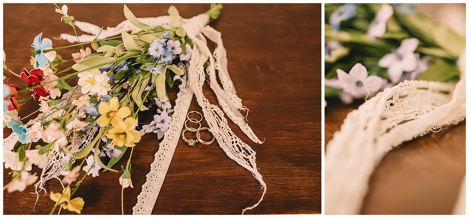  Some of the 100 year old lace from great grandma’s wedding dress in the bouquets designed by their daughter Adelyn. More was used in the bride’s dress, which was made by her mom! 