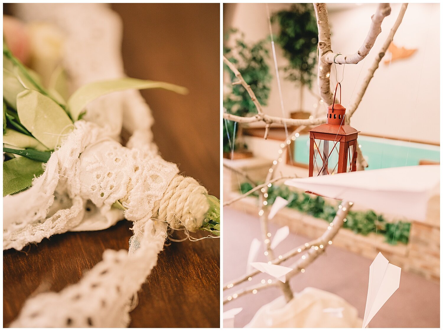 Mike is a pilot and the two met at the airport where they both worked. Marlana would write him love notes on paper airplanes. I love that they incorporated them into their decorations!