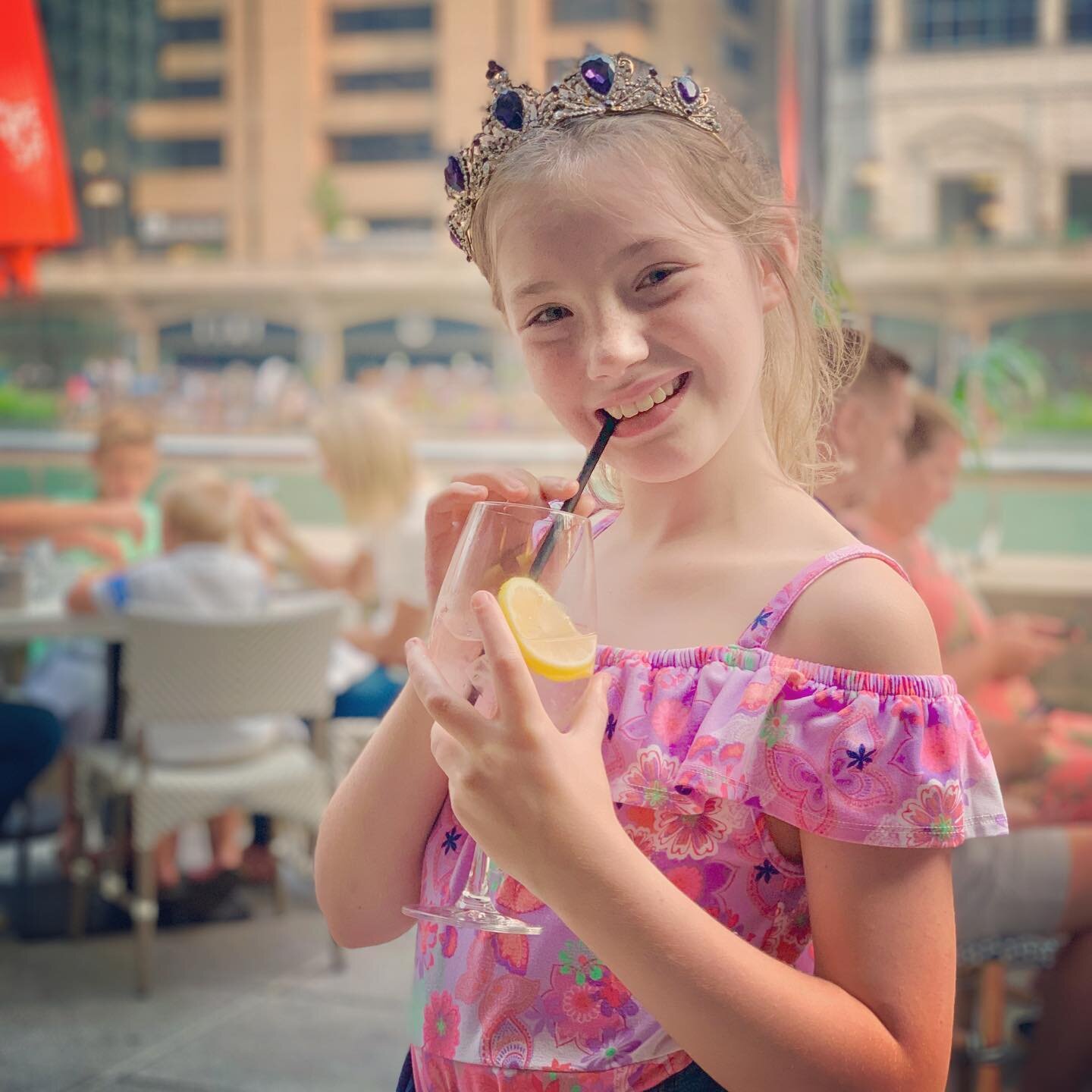 #mocktails on the river to celebrate her 9th Birthday!  #citygirlcoralie #birthdaygirl  #rockinthatcrown #pizzeriaportofino #chicagoriverwalk