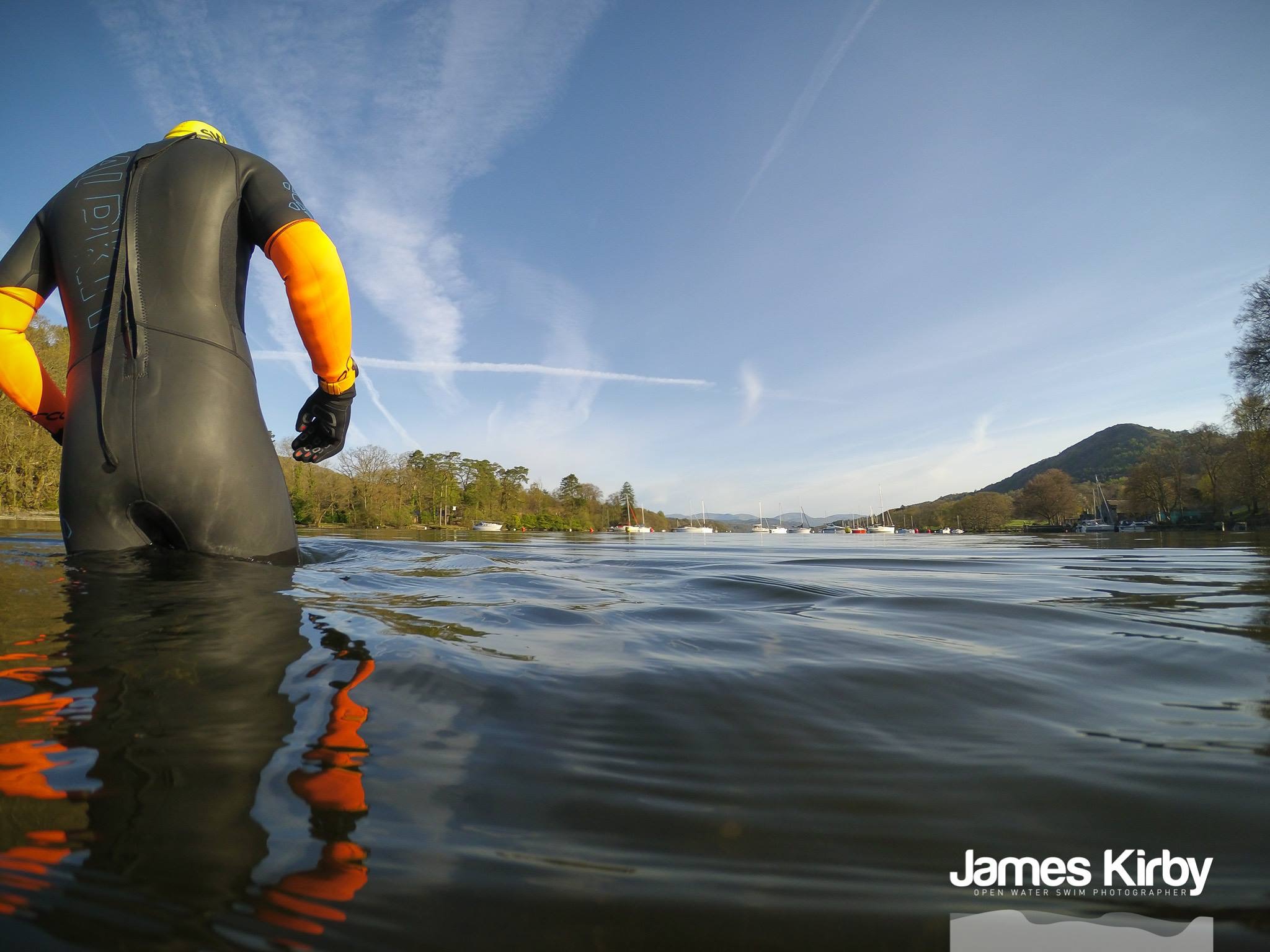 Wandering into Windermere for a swim with friends, determined to get in and swim despite everything telling me to stop and turn around.