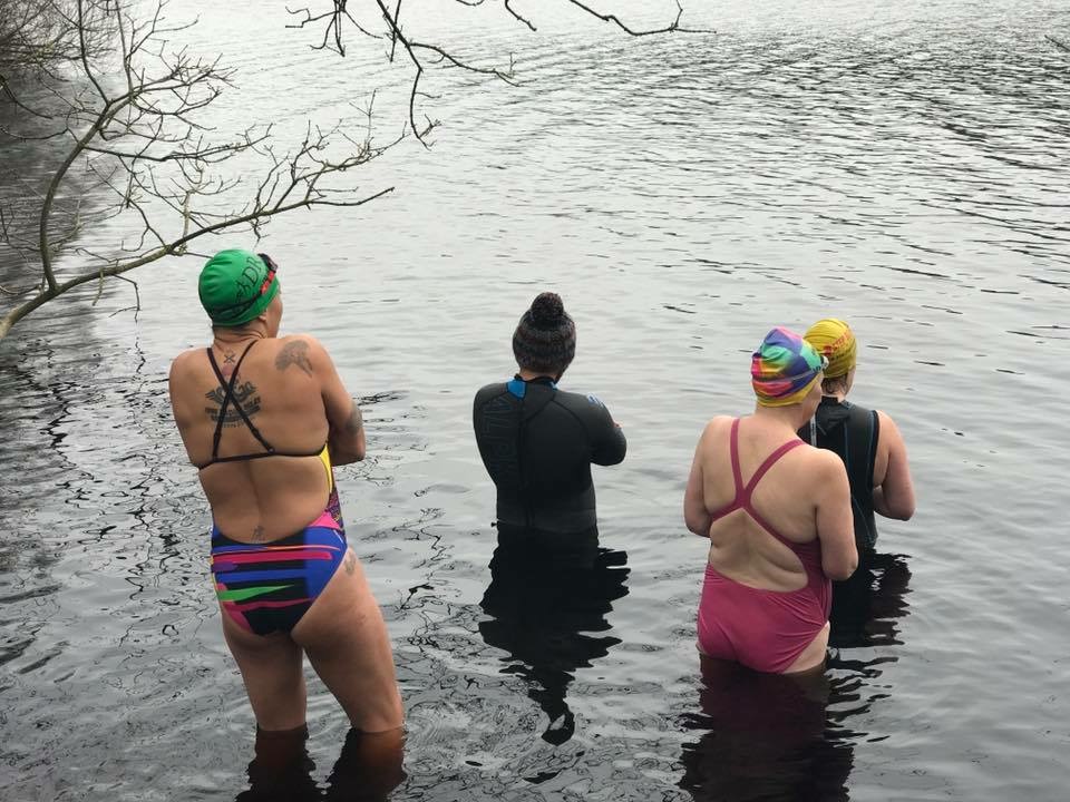 My first open water dip with the awesome Googley Bears. Arms crossed, bobble hat on in defiance. I spent 7 minutes standing in the water before I got out saying ‘This is stupid!'