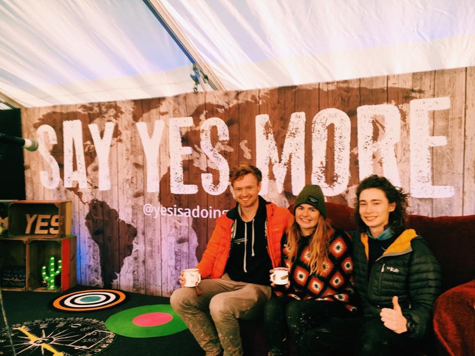 An image of Jago sitting on a sofa at Yestival 2017 with 2 fellow YesTribers