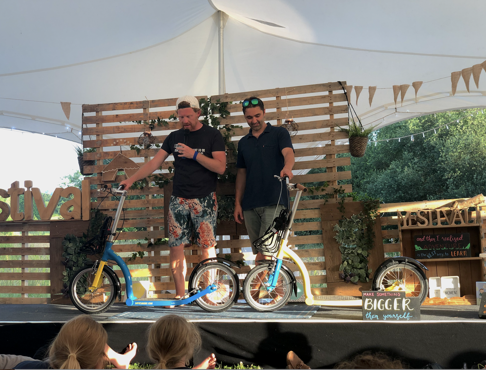 Jason Iftakhar of Swifty Scooters with Dave C at Camp Yestival, with Tortoise and Hare!