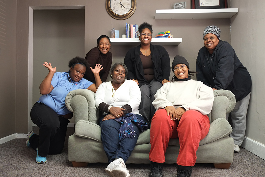 A SnAP Women's Therapy Class with Program Manager Sylvia Goodloe, LMSW pictured top center.
