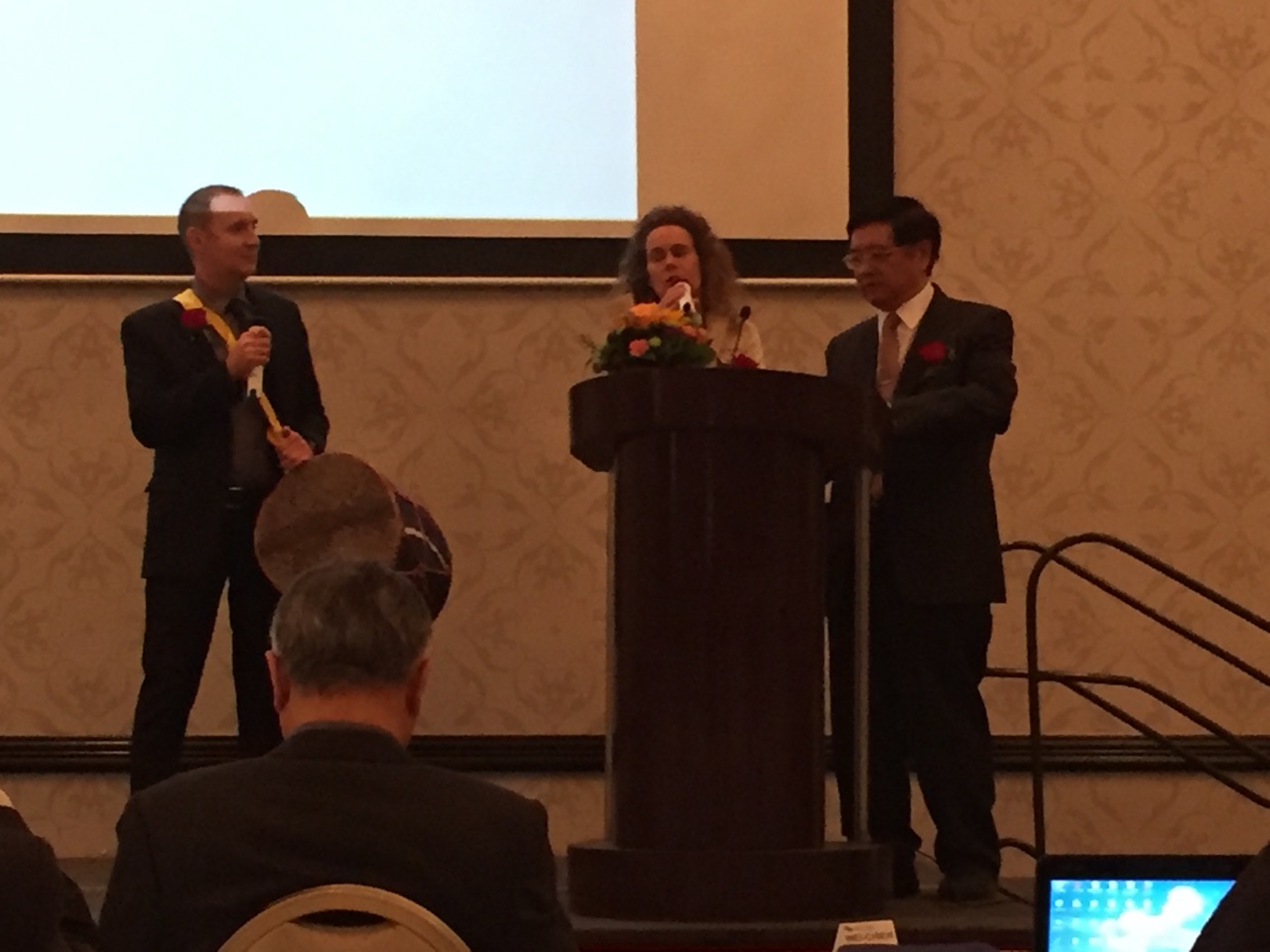 CT emceeing the Tung's Acupuncture 40th Memorial Conference in Los Angeles 2015.
