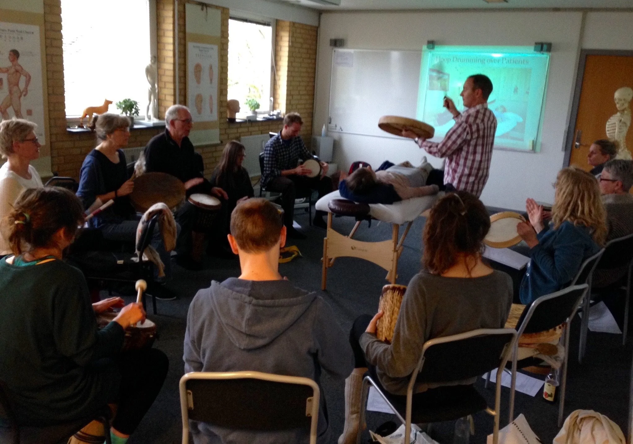 Teaching Chinese Medicine Shamanic Drumming in Aarhus, Denmark 2016.