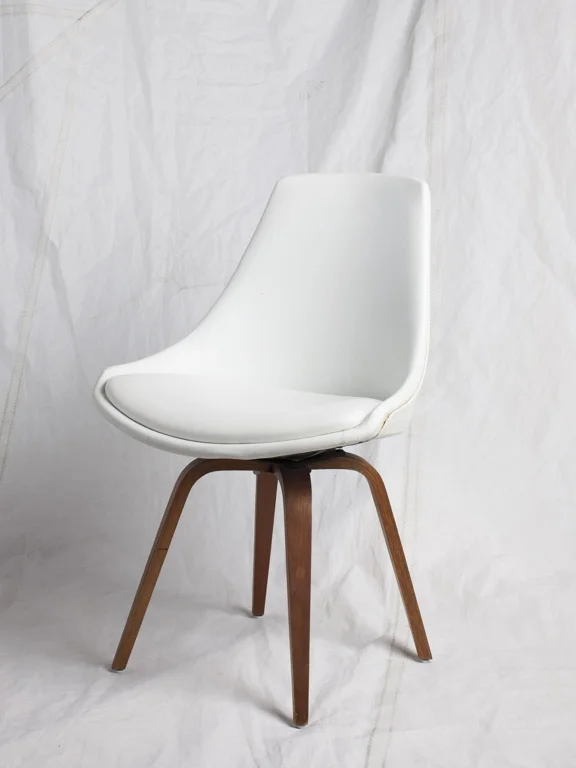 CH084 White leather and wood swivel 32.5" H x 21" W x 17" D $150/week