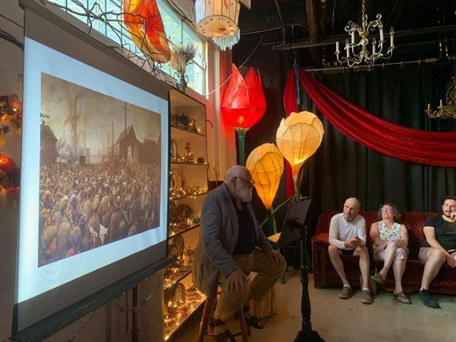 Over 30 members of the Vancouver Folk Song Society gathered at Secret Headquarters for a rousing night of education, stories and song.
Renowned author, educator, and singer Jon Bartlett gave a presentation on Scottish Labour and Political Song and t