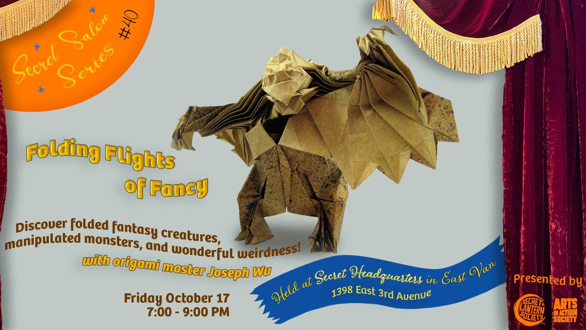 💫 Take flight on paper wings as world-renowned origami artist Joseph Wu reveals how humble squares of paper can transform into tiny miracles of imagination!
🎟 Ticket link in bio!
#SecretLanternSociety
#FoldingFlightsOfFancy
#OrigamiArt
#PaperMagic
