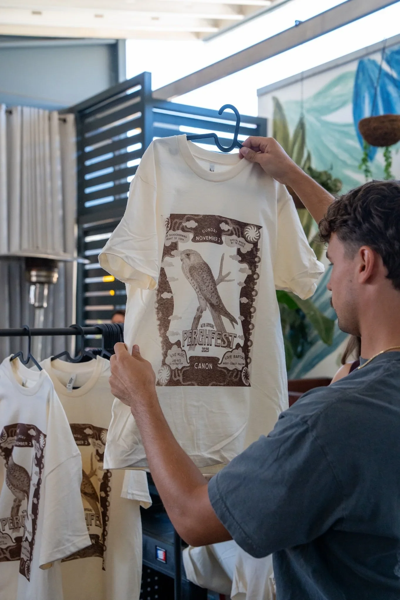 Heart of Vern turned my poster into a screen print design for shirts at Perchfest 2025