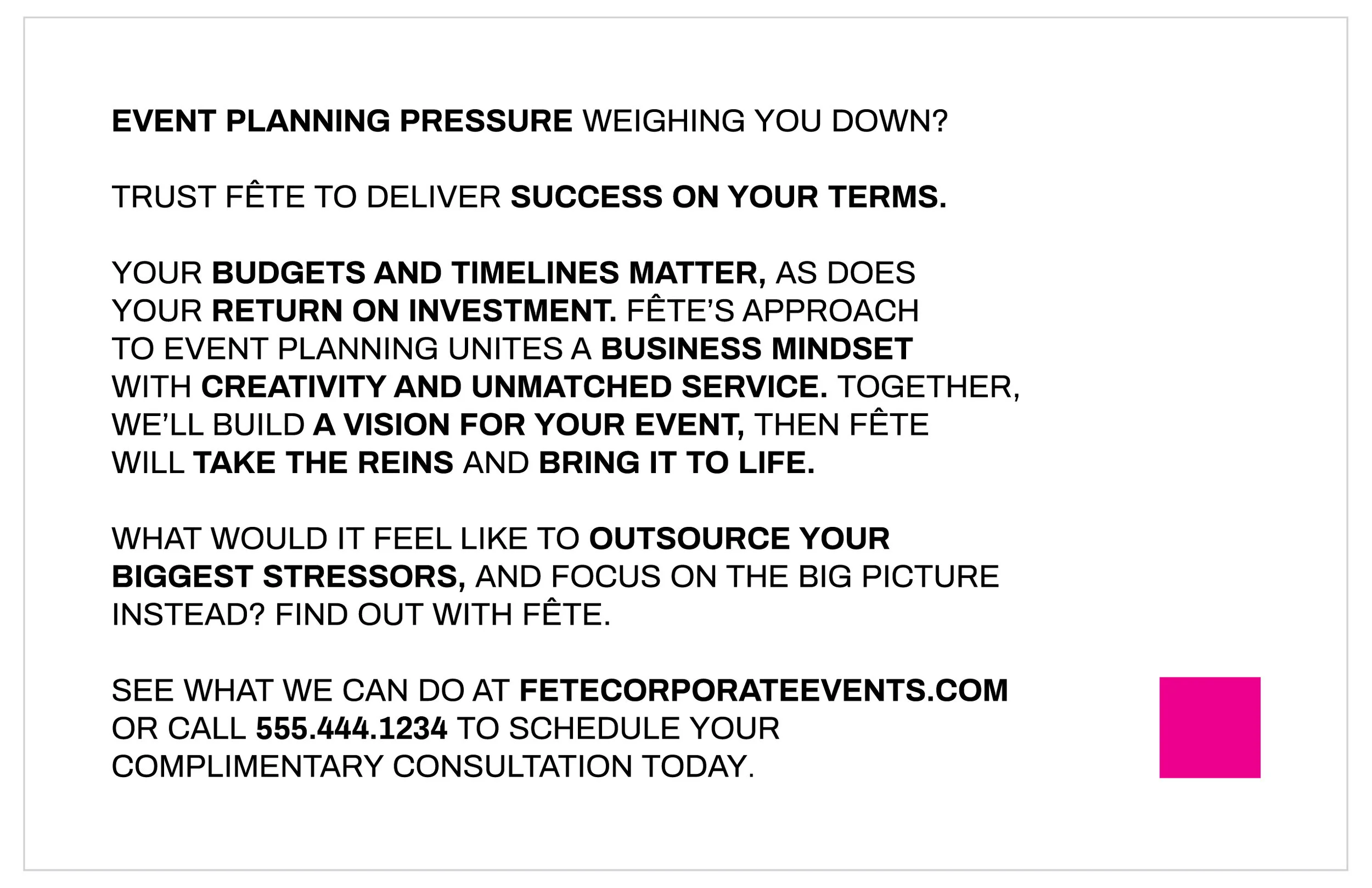 Fête Corporate Events leave behind back