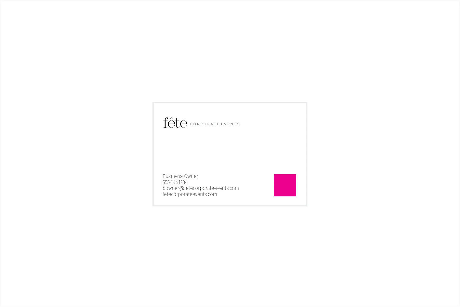 Fête Corporate Events business card back