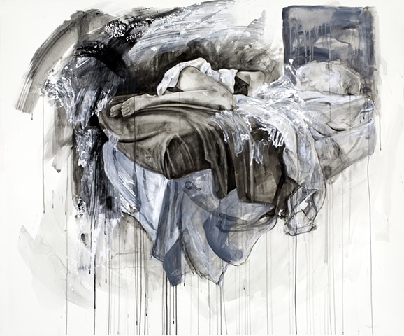  "Bed," 2011, watercolor and mixed media on paper, 44x53 in. 