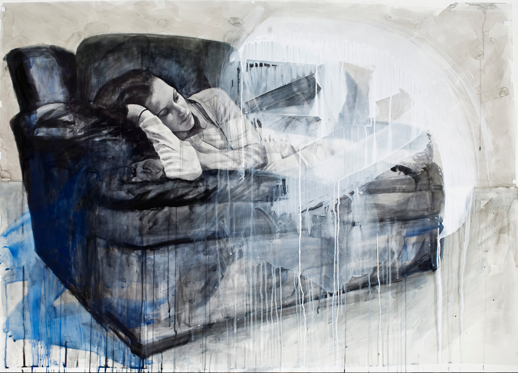  "Couch", 2012, watercolor on paper and acetate, 44x61.5 in. 