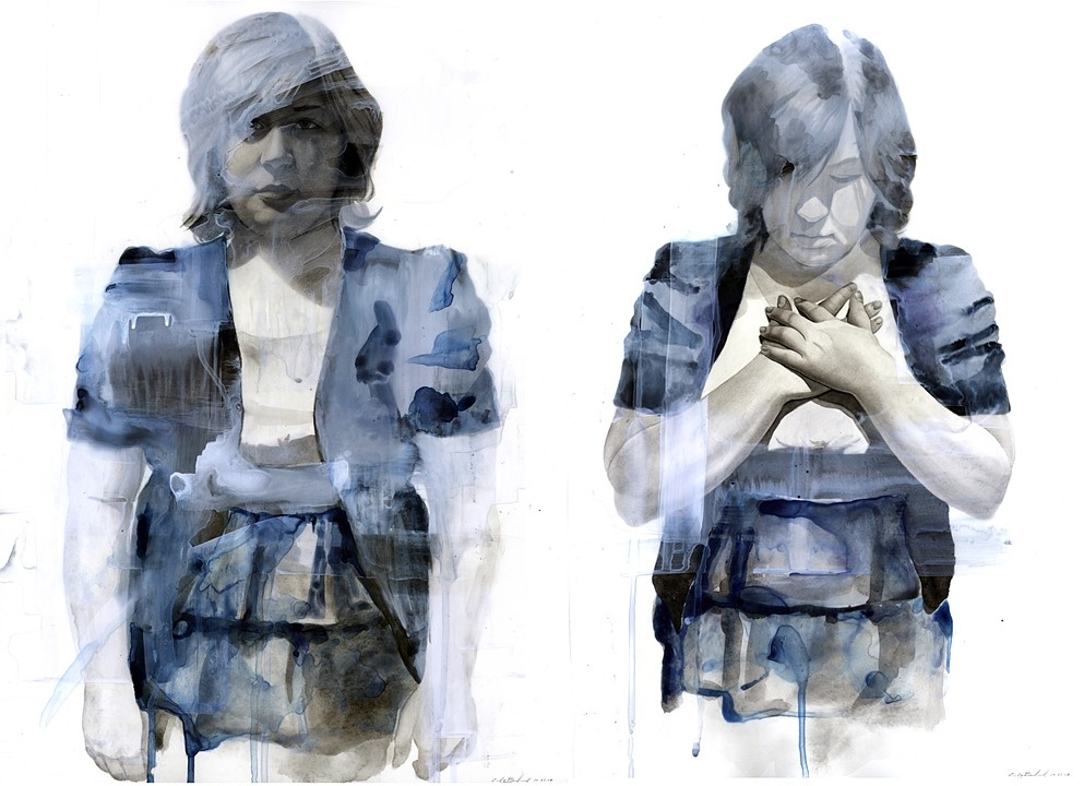  "Sarah Diptych", 2011, watercolor on paper and acetate, 24x36 in. 