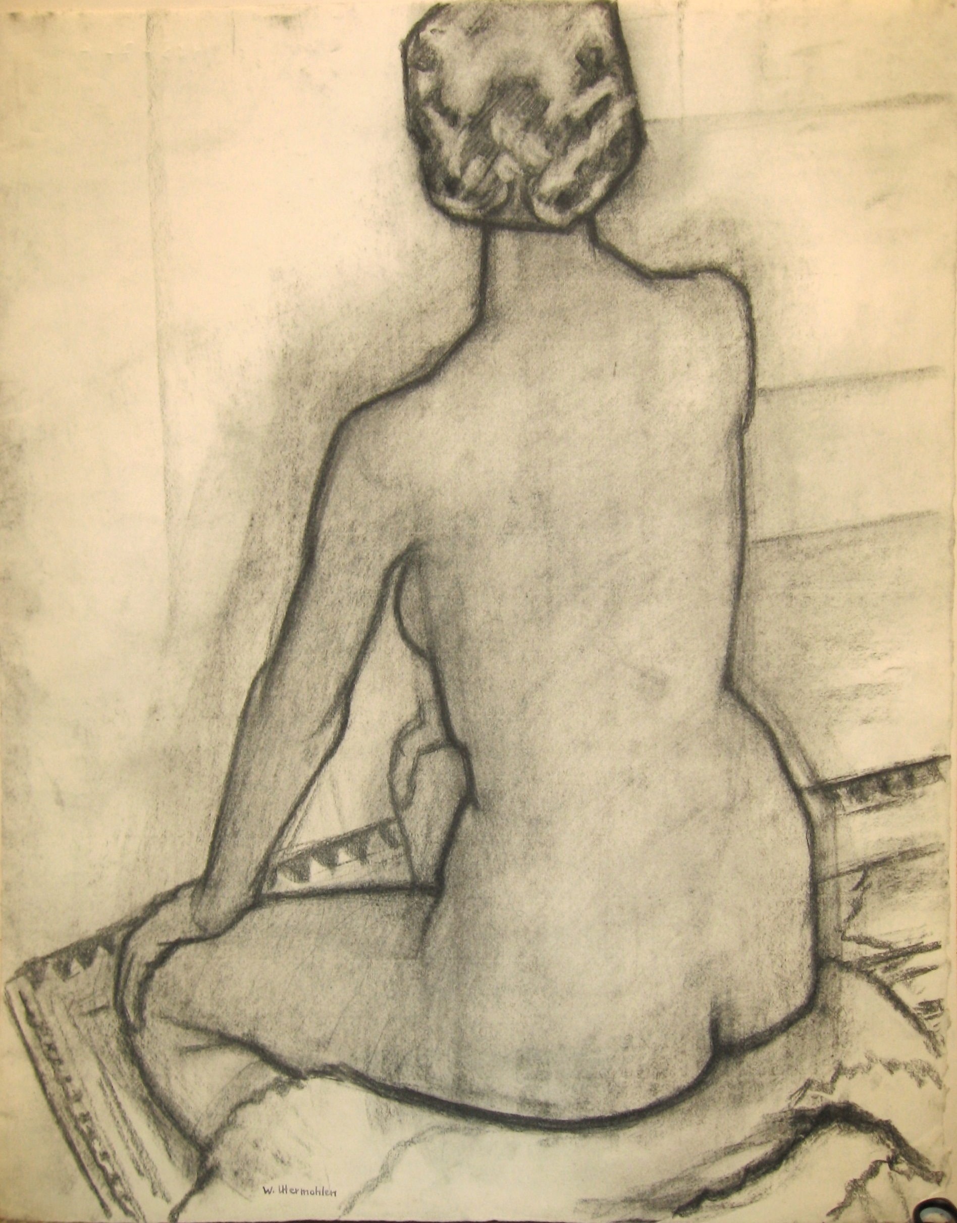  "Model's Back," 1983, charcoal, 26x20 in. 