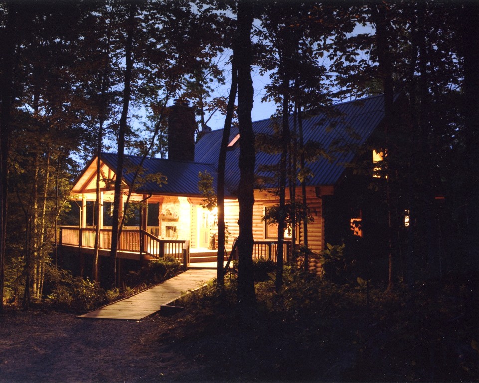 cabin at night